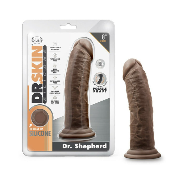 Dr. Skin Silicone Dr. Shepherd Dildo With Suction Cup 8 In. Chocolate