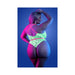 Fantasy Lingerie Glow Spotlight Contrast Elastic Lace Teddy With Snap Closure Neon Green Queen Size - SexToy.com