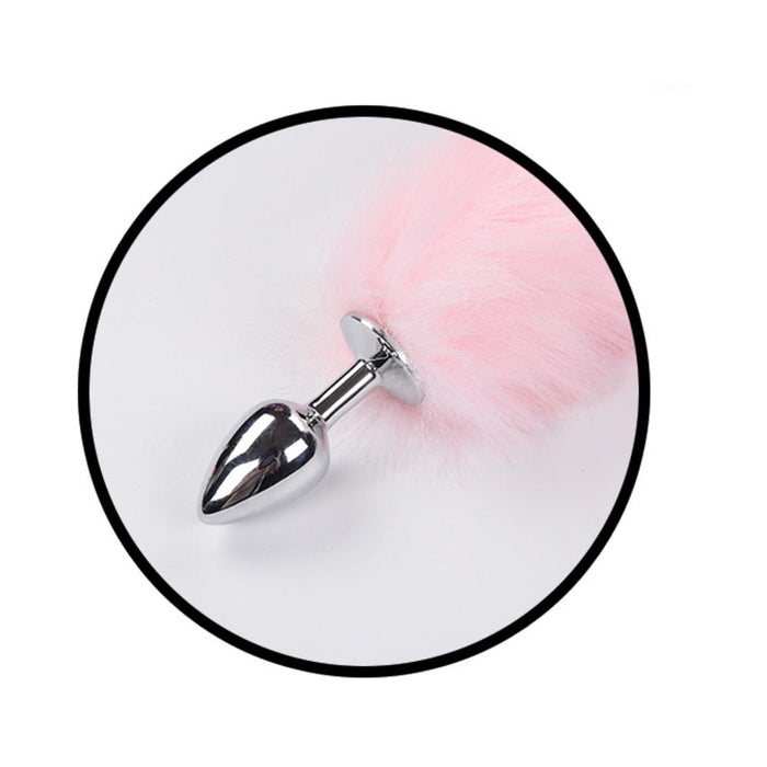 Foxy Tail Light Up Faux Fur Butt Plug With Multicolored Light Pattern Pink - SexToy.com