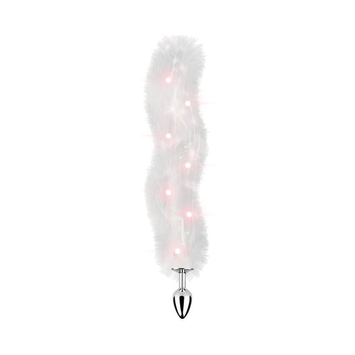 Foxy Tail Light Up Faux Fur Butt Plug With Multicolored Light Pattern White - SexToy.com