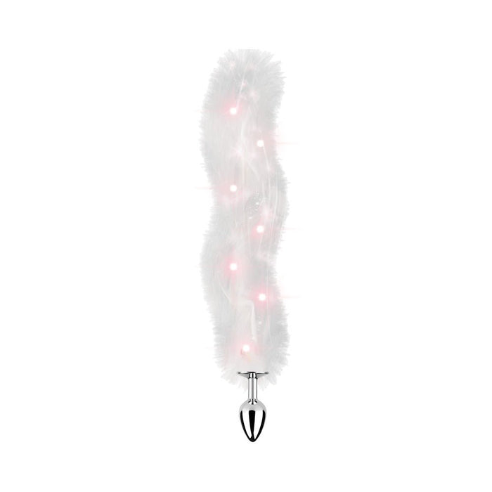Foxy Tail Light Up Faux Fur Butt Plug With Multicolored Light Pattern White - SexToy.com