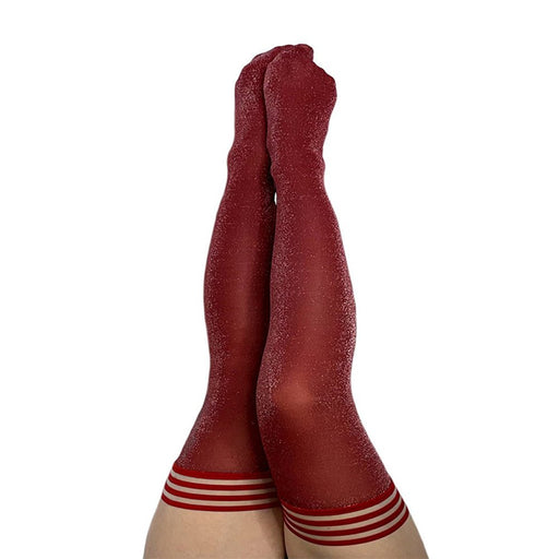 Kixies Holly Cranberry Sparkle Thigh-high Stockings Size C - SexToy.com