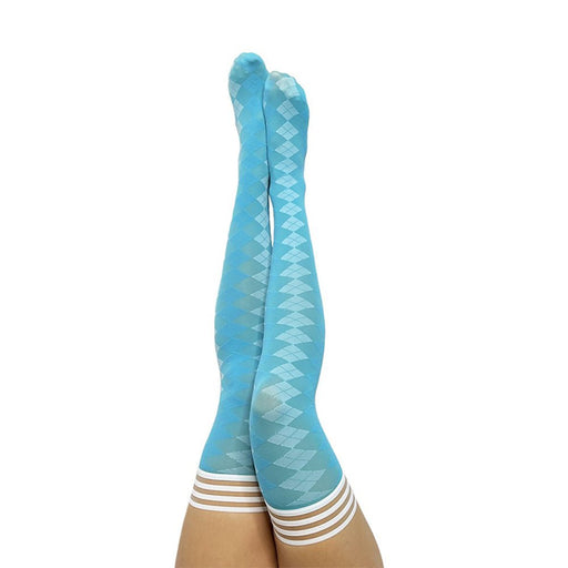 Kixies On Point Collection Par 4 Blue Argyle Thigh-high Stockings Size A - SexToy.com