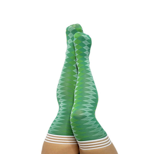 Kixies On Point Collection Par 4 Green Argyle Thigh-high Stockings Size C - SexToy.com