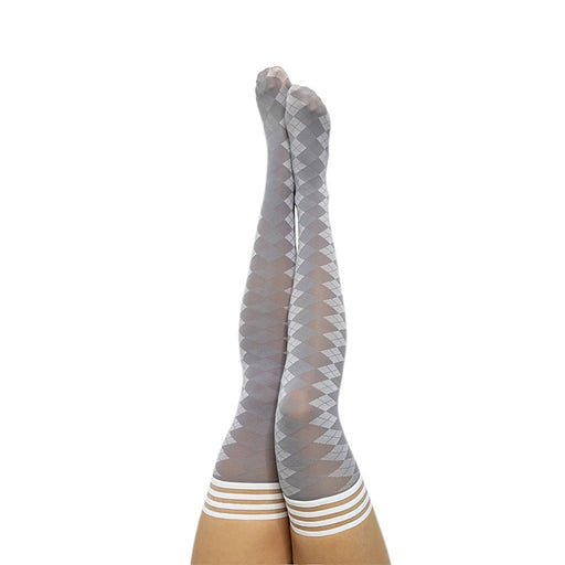 Kixies On Point Collection Par 4 Grey Argyle Thigh-high Stockings Size A - SexToy.com