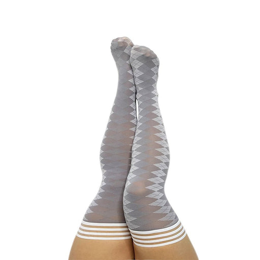 Kixies On Point Collection Par 4 Grey Argyle Thigh-high Stockings Size C - SexToy.com