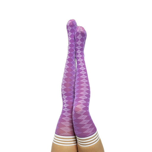 Kixies On Point Collection Par 4 Purple Argyle Thigh-high Stockings Size B - SexToy.com