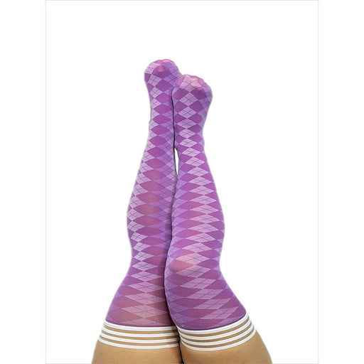 Kixies On Point Collection Par 4 Purple Argyle Thigh-high Stockings Size C - SexToy.com