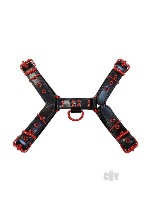 Leather O T Harness Blk/red Lg - SexToy.com
