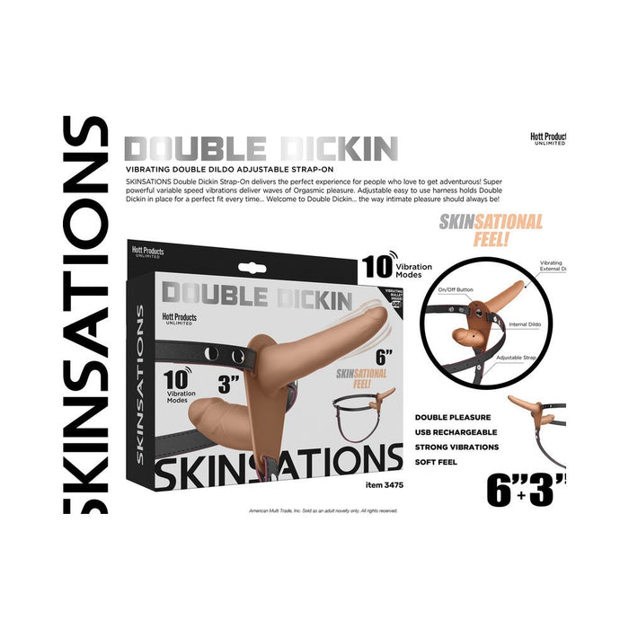 Skinsations Double Dickin Vibrating Dual-sided Strap-on With Harness Vanilla - SexToy.com