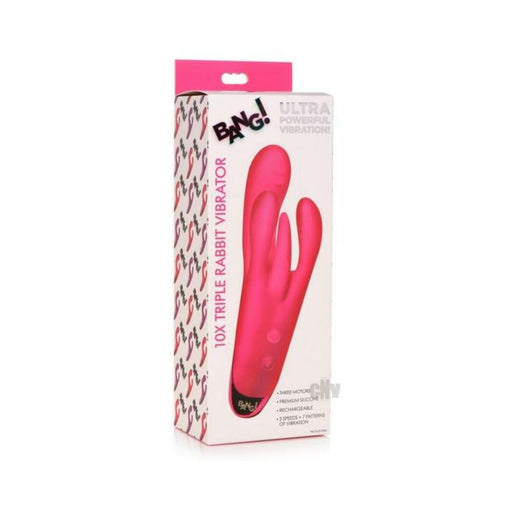 10x Triple Rabbit Silicone Vibrator - Pink - SexToy.com