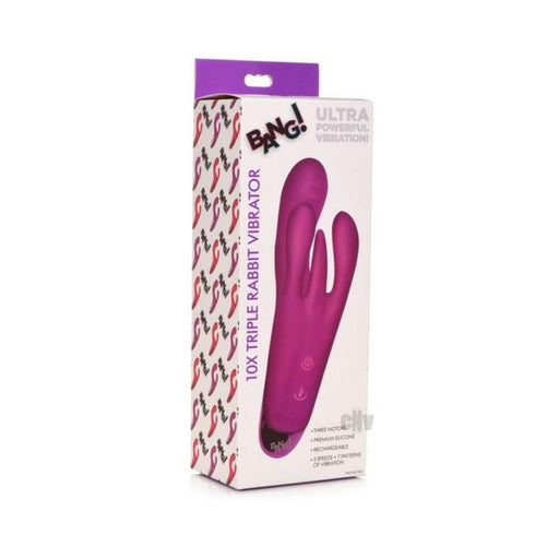 10x Triple Rabbit Silicone Vibrator - Purple - SexToy.com