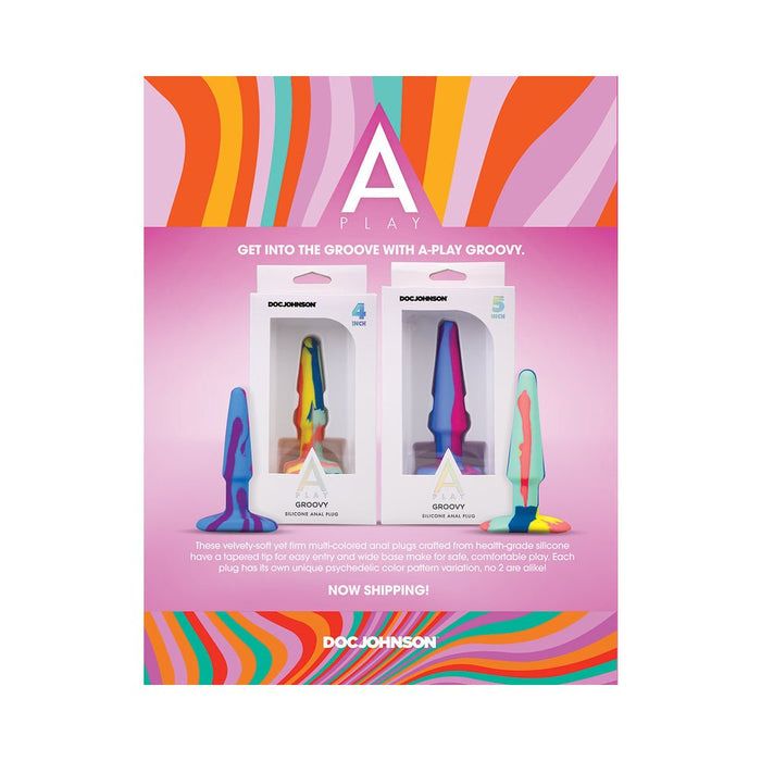 A-play Groovy Silicone Anal Plug 4 In. Multi-colored, Pink - SexToy.com