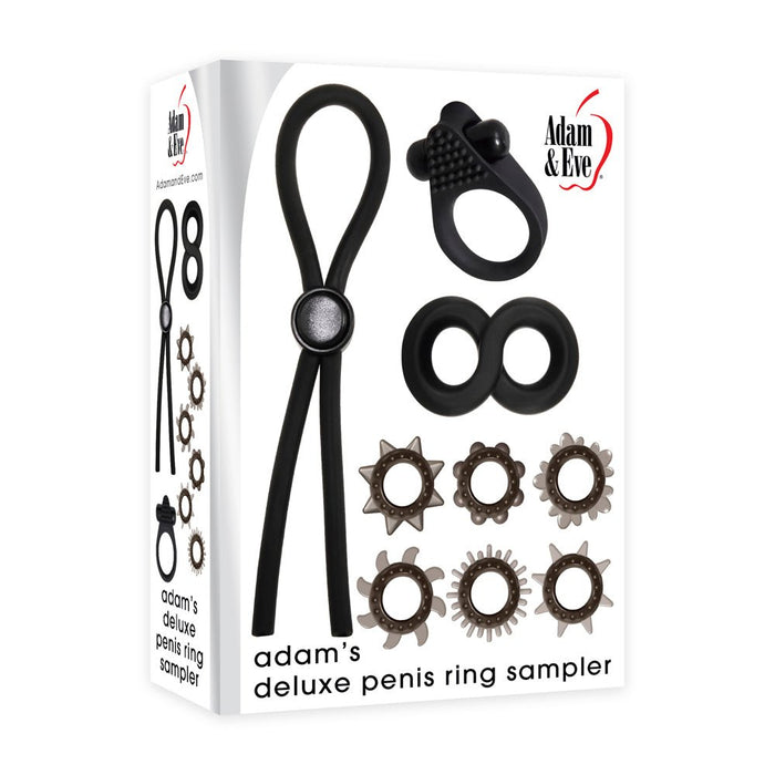 Adam & Eve Adam's Deluxe Penis Ring Sampler - Black/Smoke - SexToy.com