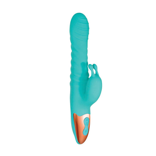 Adam & Eve - Heat Me Up Warming Rabbit Thruster Silicone Rechargeable Aqua - SexToy.com