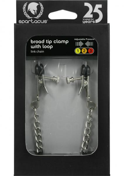 Adjustable Broad Tip Nipple Clamps With Loop And Link Chain Silver | SexToy.com