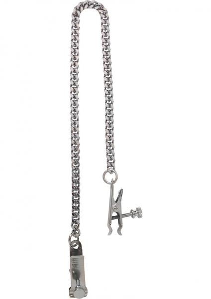Adjustable Duck Bill Nipple Clamps With Jewel Chain Silver | SexToy.com