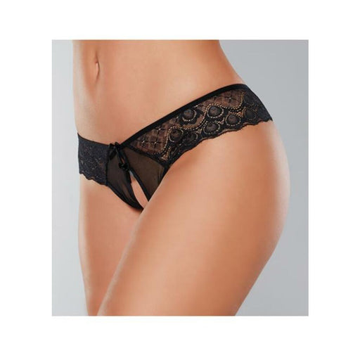 Adore Foreplay Lace & Mesh Front Open Panty Black O/s - SexToy.com