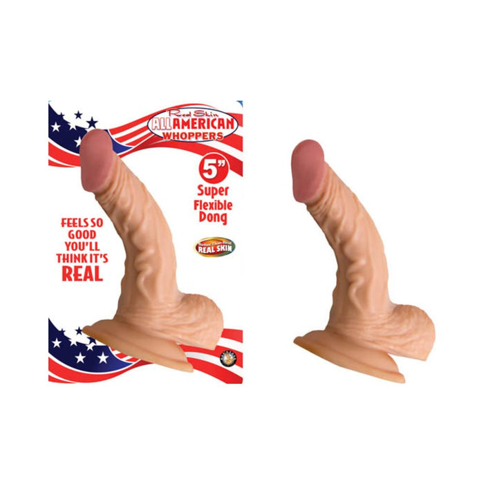 All American Whopper 5 inches Curved Dong, Balls Beige | SexToy.com