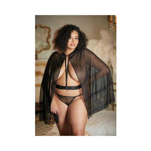 Allure Lace & Mesh Cape W/attached Waist Belt (g-string Not Included) Black Qn - SexToy.com