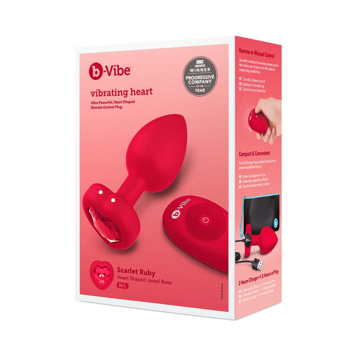 B-vibe Vibrating Heart Rechargeable Remote-controlled Anal Plug With Heart-shaped Jewel Base M/l Red - SexToy.com