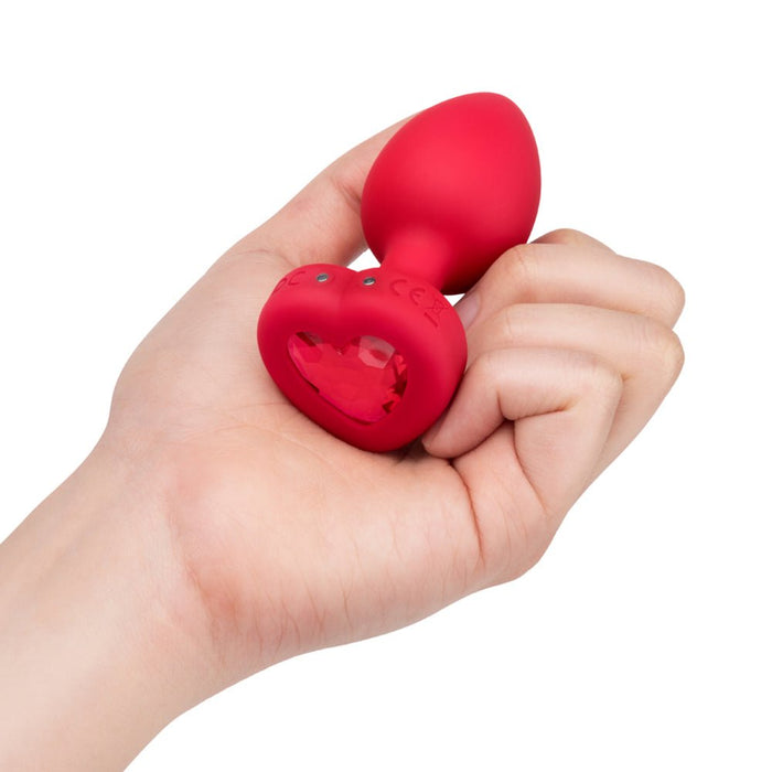 B-vibe Vibrating Heart Rechargeable Remote-controlled Anal Plug With Heart-shaped Jewel Base M/l Red - SexToy.com