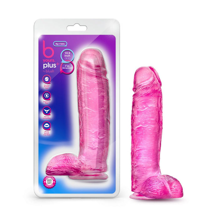 B Yours Plus Big N' Bulky 10.5 In. Dildo With Balls & Suction Cup Pink - SexToy.com
