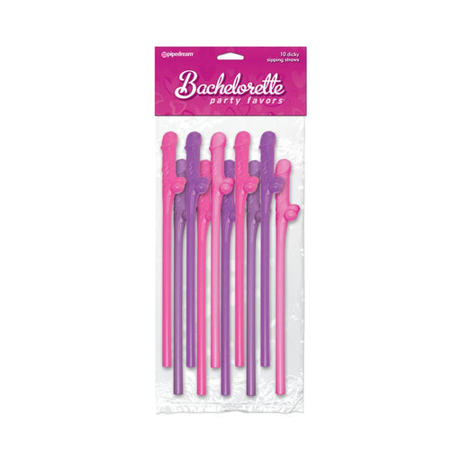 Bachelorette Party Favors Dicky Sipping Straws Pink/purple 10pc. | SexToy.com