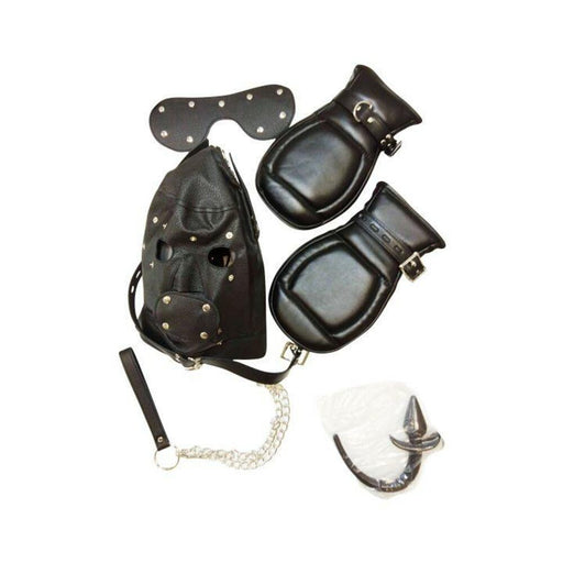 Basic Puppy Play Kit Black Mask Tail Mitts Carry Pack - SexToy.com