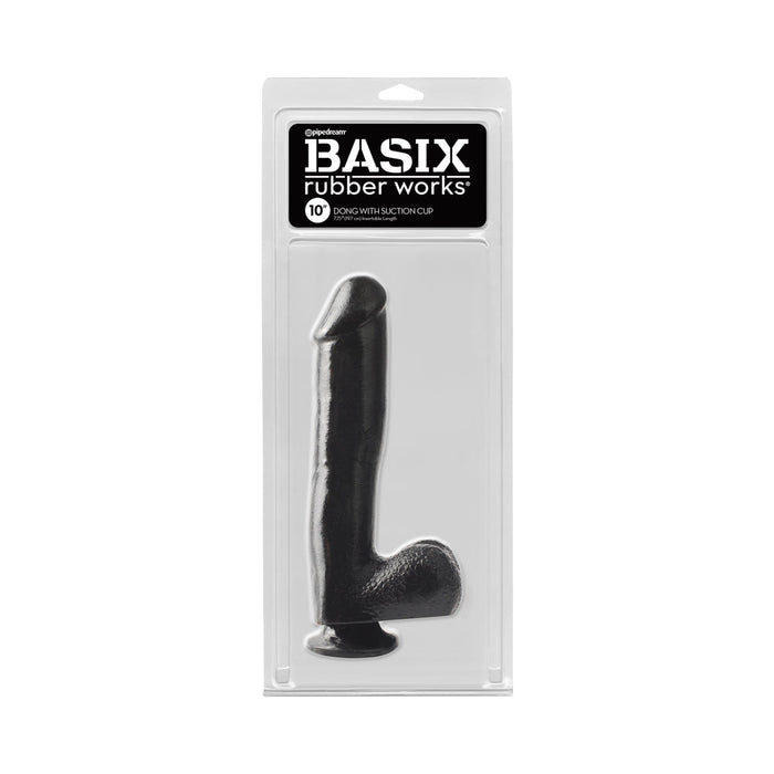 Basix Rubber 10in. Dong With Suction Cup Black | SexToy.com