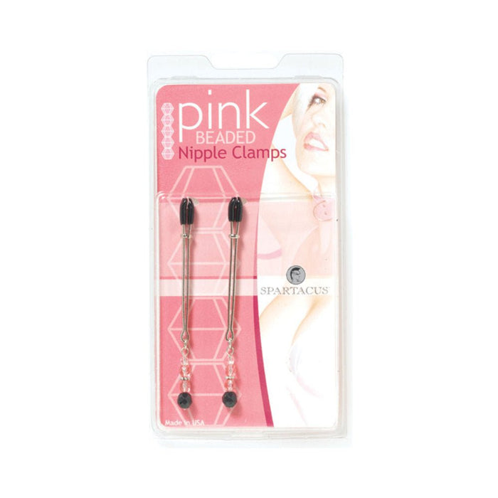 Beaded Nipple Clamps Adjustable Rubber Tipped Clamps With Pink Beads | SexToy.com