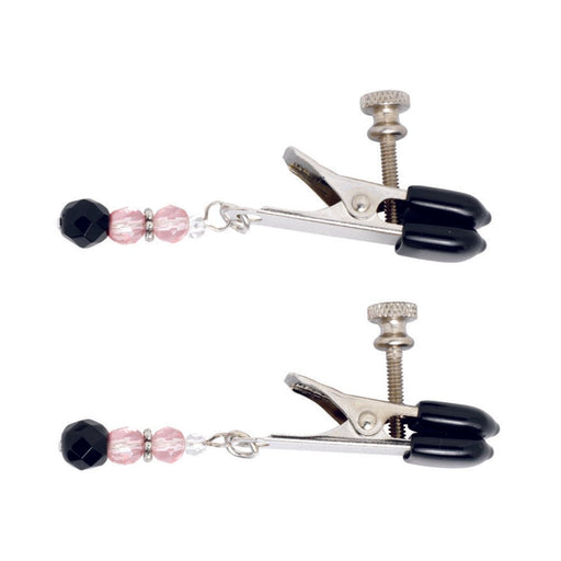 Beaded Nipple Clamps Adjustable Rubber Tipped With Pink Beads | SexToy.com
