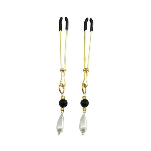 Bijoux De Nip Tweezer Nipple Clamp W/black & Gold Beads W/pearl - Gold - SexToy.com