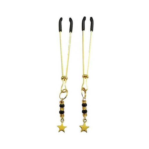 Bijoux De Nip Tweezer Nipple Clamp W/black & Gold Beads W/star - Gold - SexToy.com