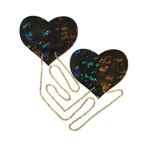 Black Shattered Disco Ball Heart With Gold Chains Pasties - SexToy.com