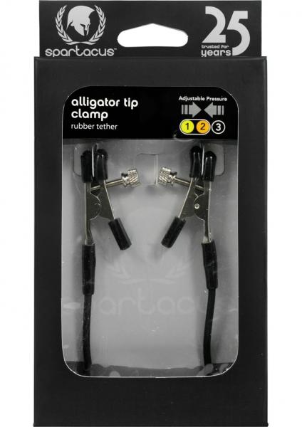 Blackline Adjustable Alligator Nipple Clamps With Rubber Tether - Black | SexToy.com