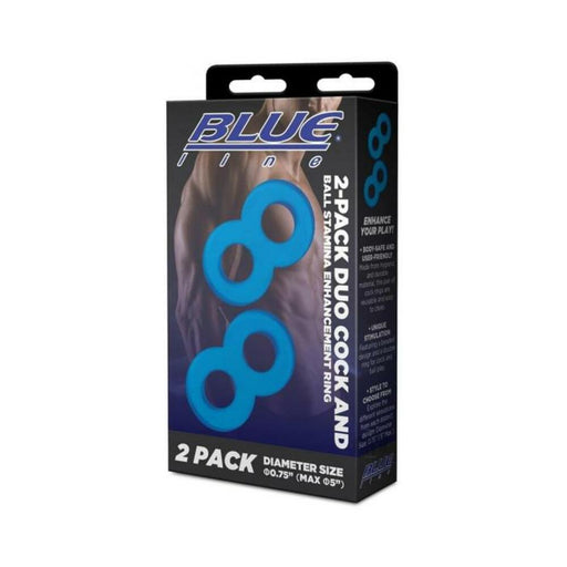 Blue Line C & B Dual Cock & Ball Stamina Enhancement Ring - Jelly Blue Pack Of 2 - SexToy.com