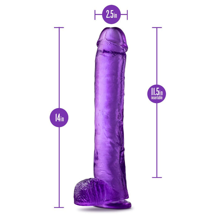 Blush B Yours Plus Hefty N' Hung 14 In. Dildo With Balls & Suction Cup Purple - SexToy.com