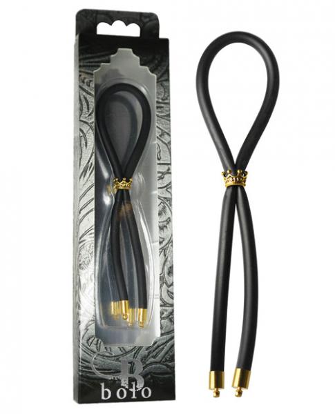 Bolo Silicone Lasso with Gold Crown Slider Ring Black | SexToy.com