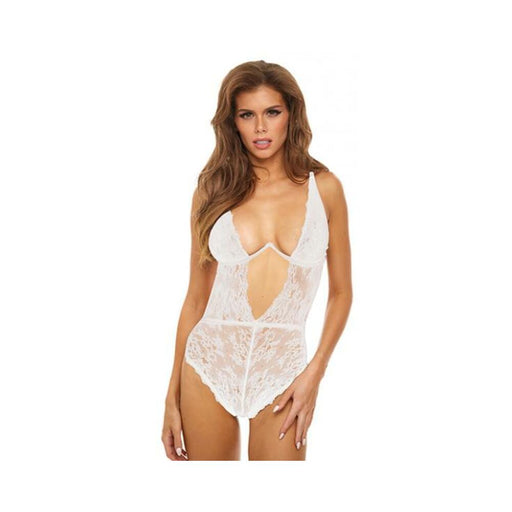 Bombshell Boudoir Lace Deep V Exposed Wire Teddy White Md - SexToy.com