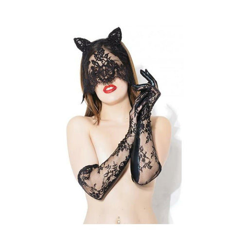 Cat Mask & Glove Set Black O/s - SexToy.com