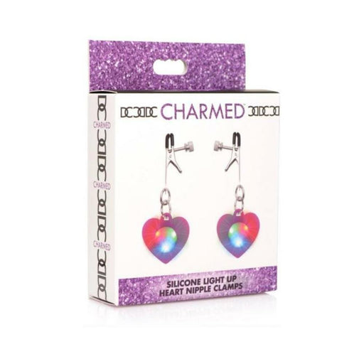 Charmed Light Up Heart Nip Clamps Purple - SexToy.com