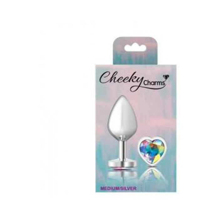 Cheeky Charms Heart Clear Iridescent Medium Silver Plug - SexToy.com