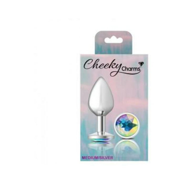Cheeky Charms Round Clear Iridescent Medium Silver Plug - SexToy.com