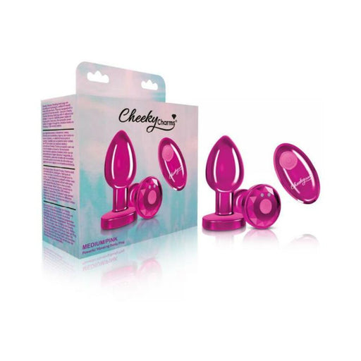 Cheeky Charms Vibrating Metal Plug Pink Medium W/ Remote - SexToy.com