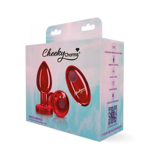 Cheeky Charms Vibrating Metal Plug Red Medium W/ Remote - SexToy.com