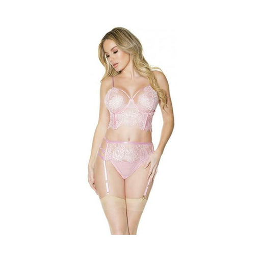 Crystal Pink Longline Bra, Garter Belt & Panty Pink Lg - SexToy.com