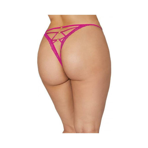 Dot Stretch Lace Trim Open Crotch Thong Azalea 1x - SexToy.com