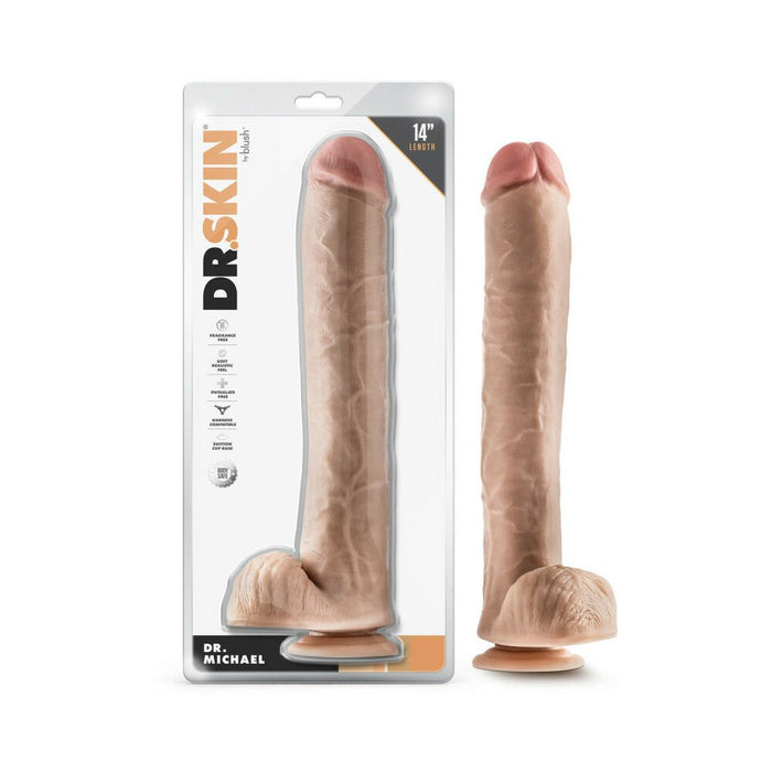 Dr. Skin Dr. Michael 14 In. Dildo With Balls Beige - SexToy.com