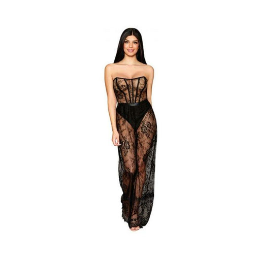 Dreamgirl Floral Lace Lingerie Romper And High-waisted Thong Set Black M - SexToy.com